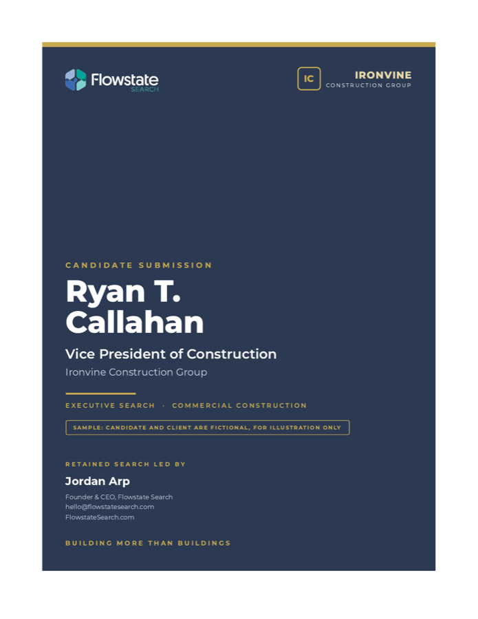 Sample Flowstate Search candidate dossier cover